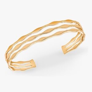 Rocksbox Pluma Three Row Wavy Cuff Bracelet - Adjustable - 14k Gold Plating